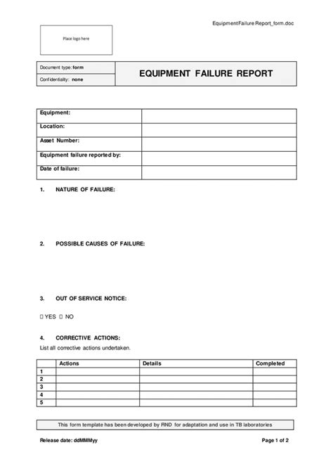 equipment failure investigation report template